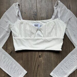 PRINCESS POLLY - WHITE MESH CUT OUT CROP TOP - US 4